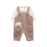 completo neonato beige con salopette teddy